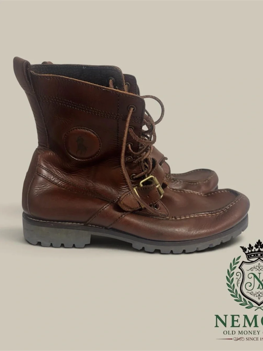 Polo by Ralph Lauren Men's Dark Brown Leather Lace-Up Moc Toe Boots
